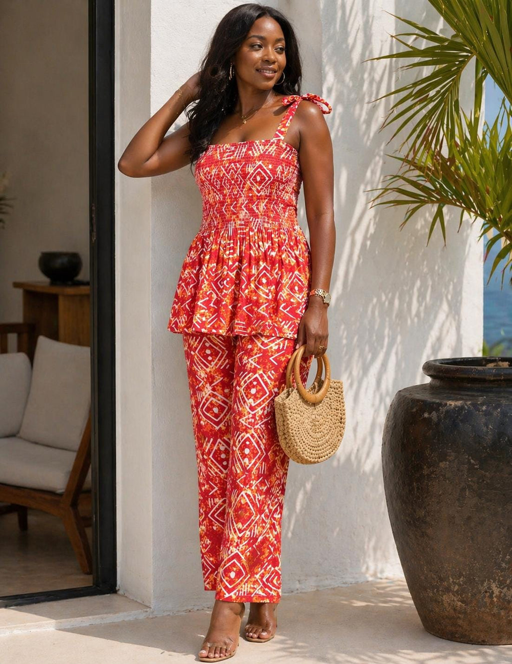 Ava Red Cotton Wrap Two-Piece Set — view 2