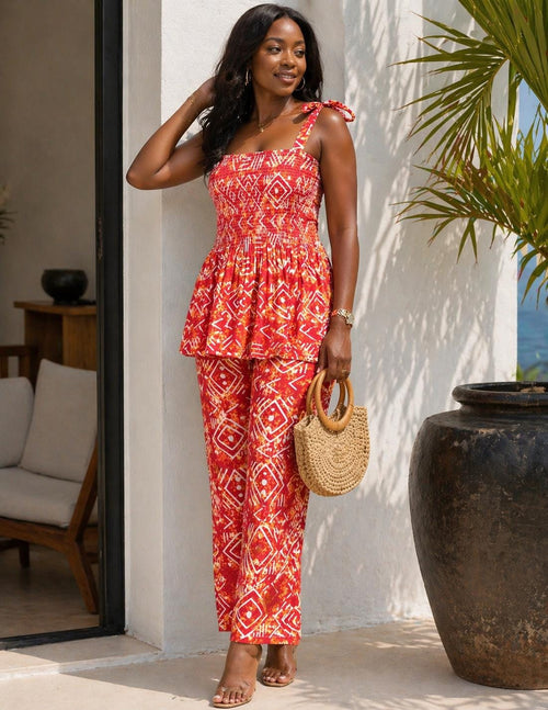 Ava Red Cotton Wrap Two-Piece Set — Arthur's Sportswear