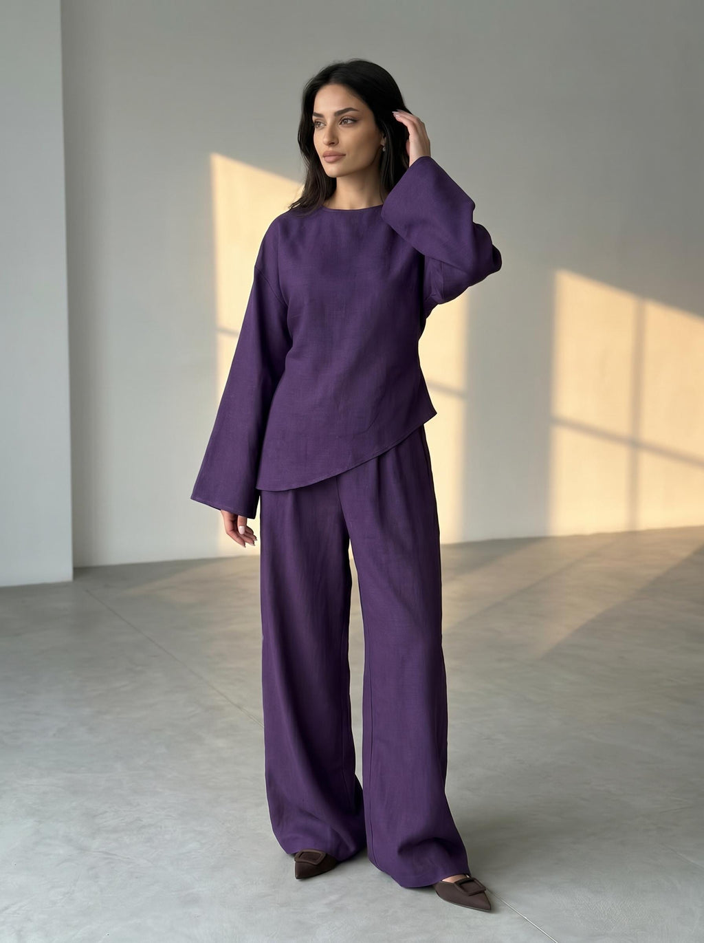 Juno Purple Linen Wide-Leg Two-Piece Set — view 5