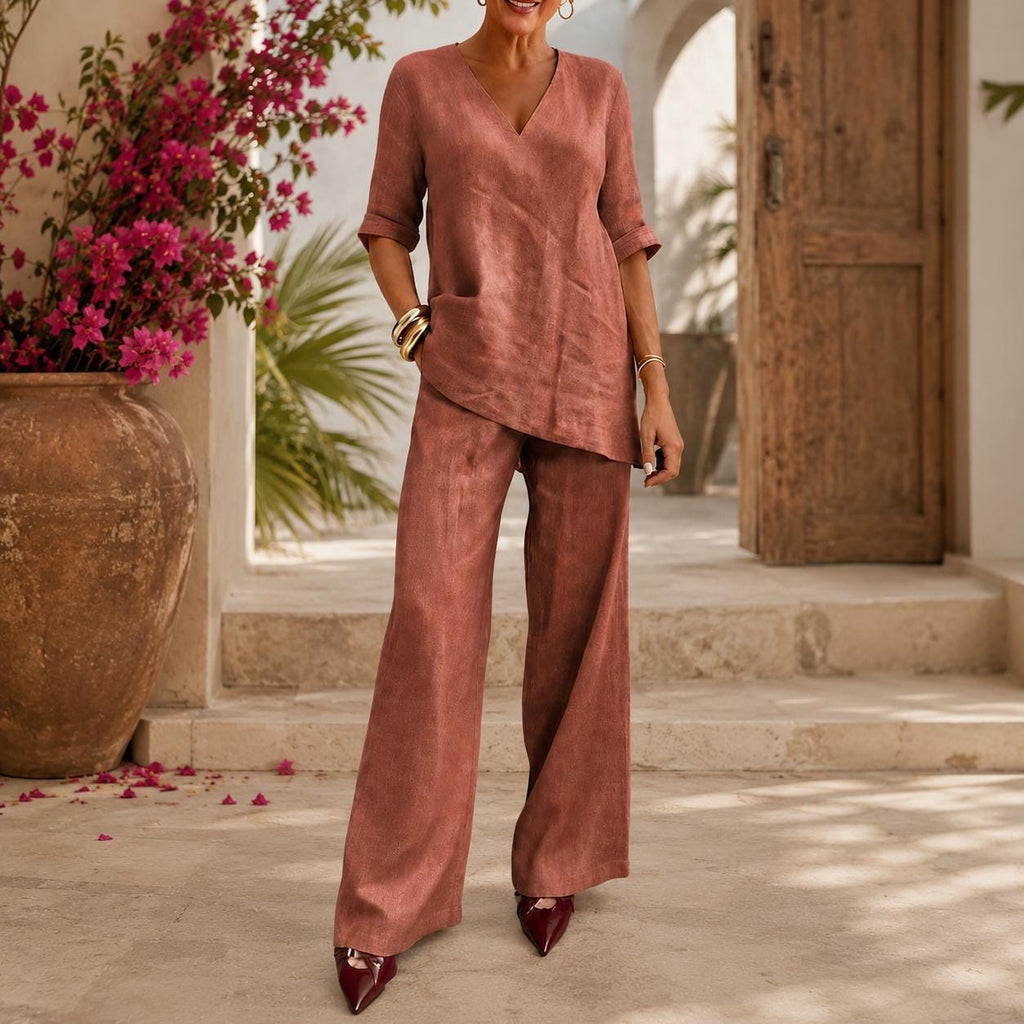 Elsie Brown Linen Tunic Two-Piece Set — Arthur's Sportswear