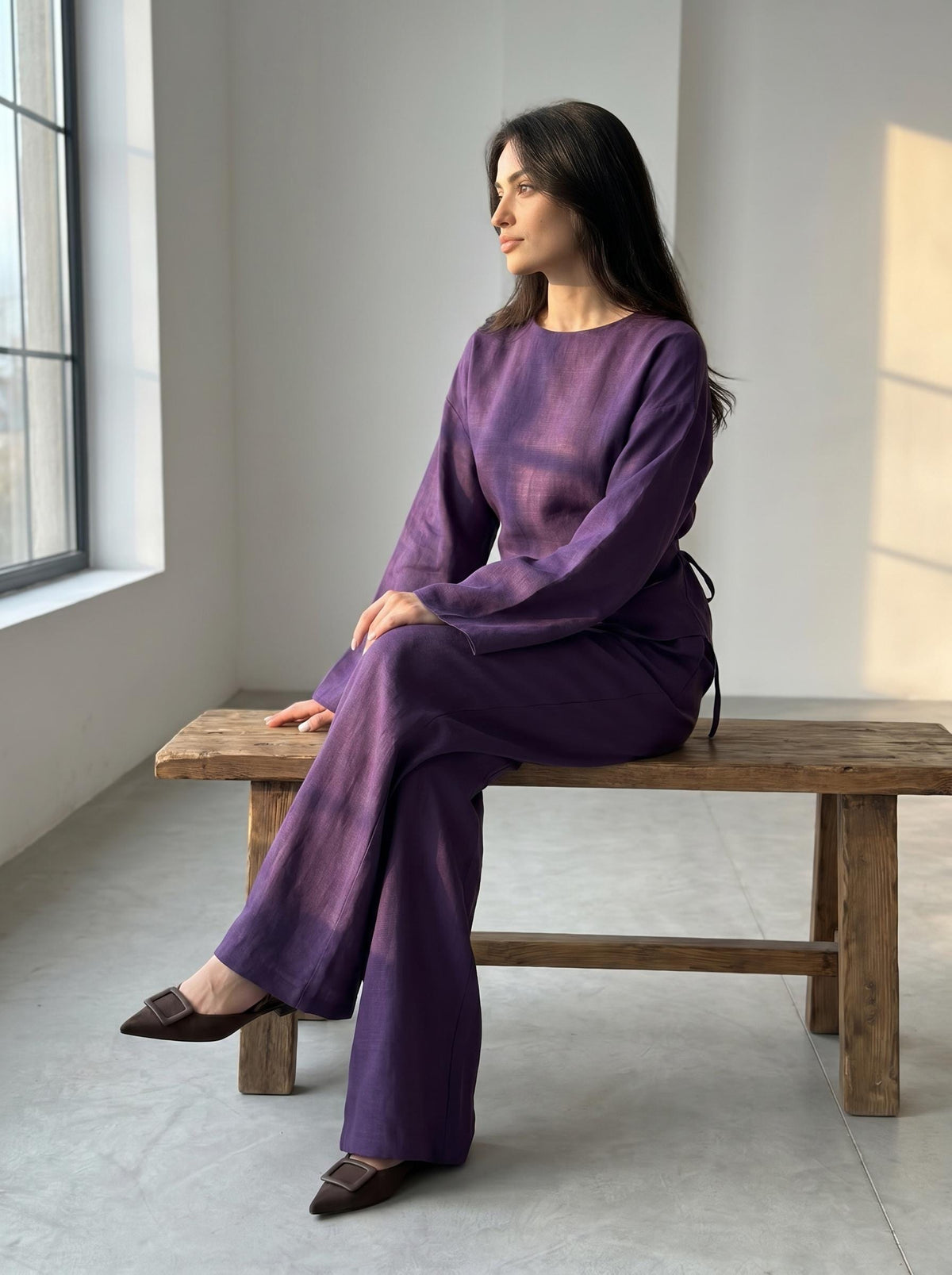 Juno Purple Linen Wide-Leg Two-Piece Set — view 4