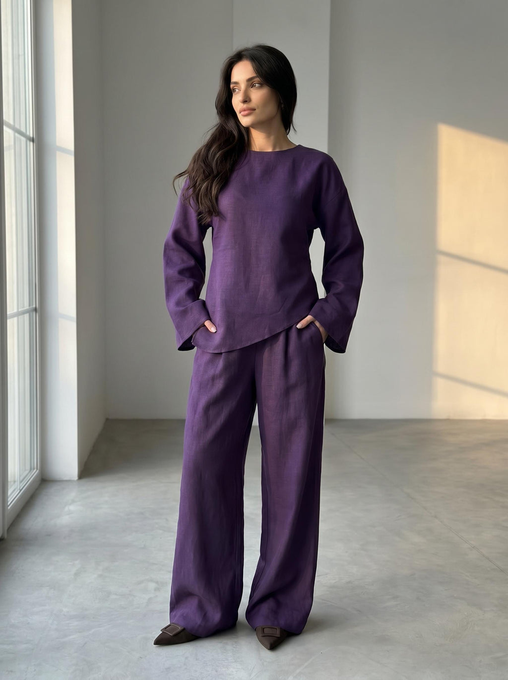 Juno Purple Linen Wide-Leg Two-Piece Set — view 3