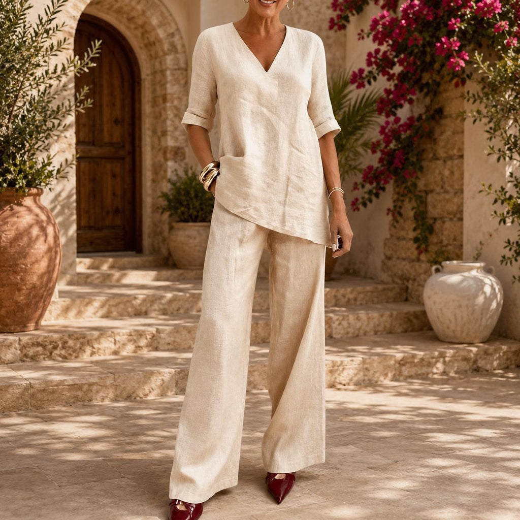 Elsie Brown Linen Tunic Two-Piece Set — view 5
