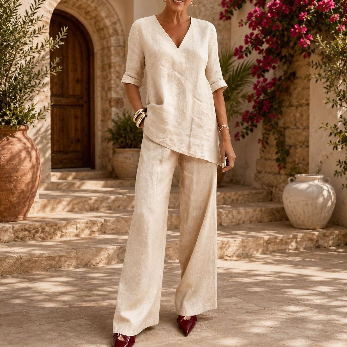 Elsie Brown Linen Tunic Two-Piece Set — view 5