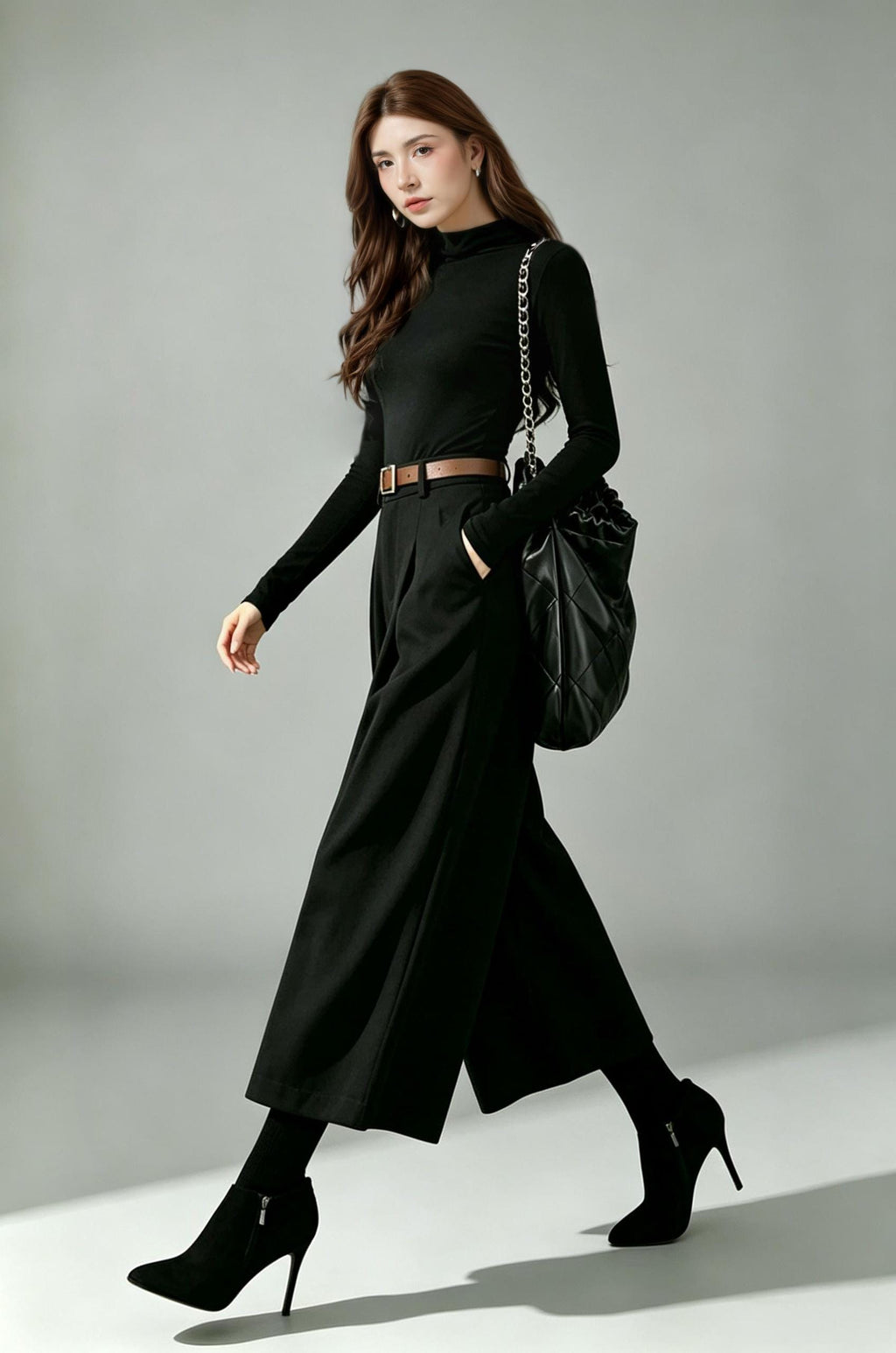 Willa Black Wool Wide-Leg Pants — view 6
