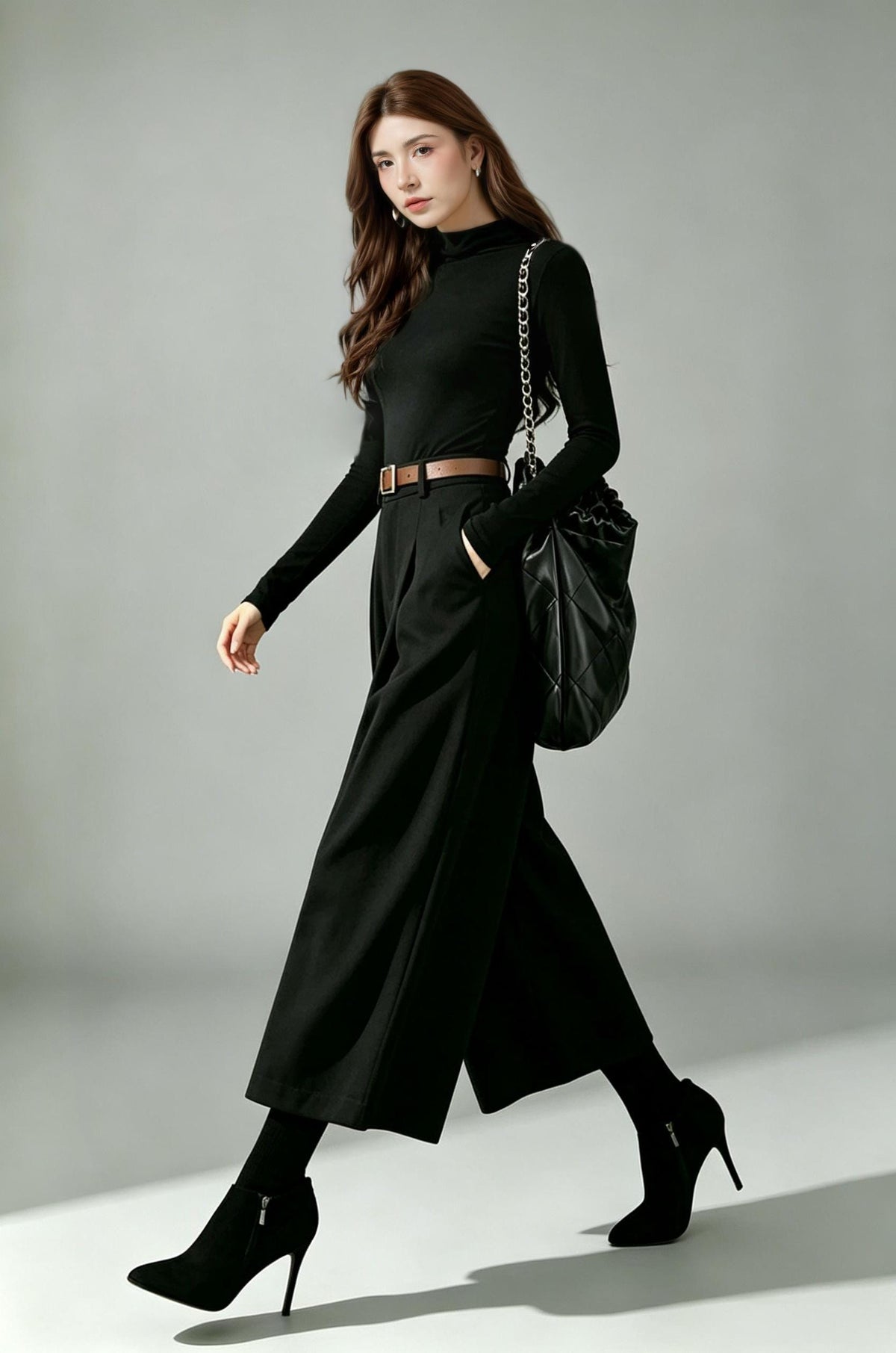 Willa Black Wool Wide-Leg Pants — view 6