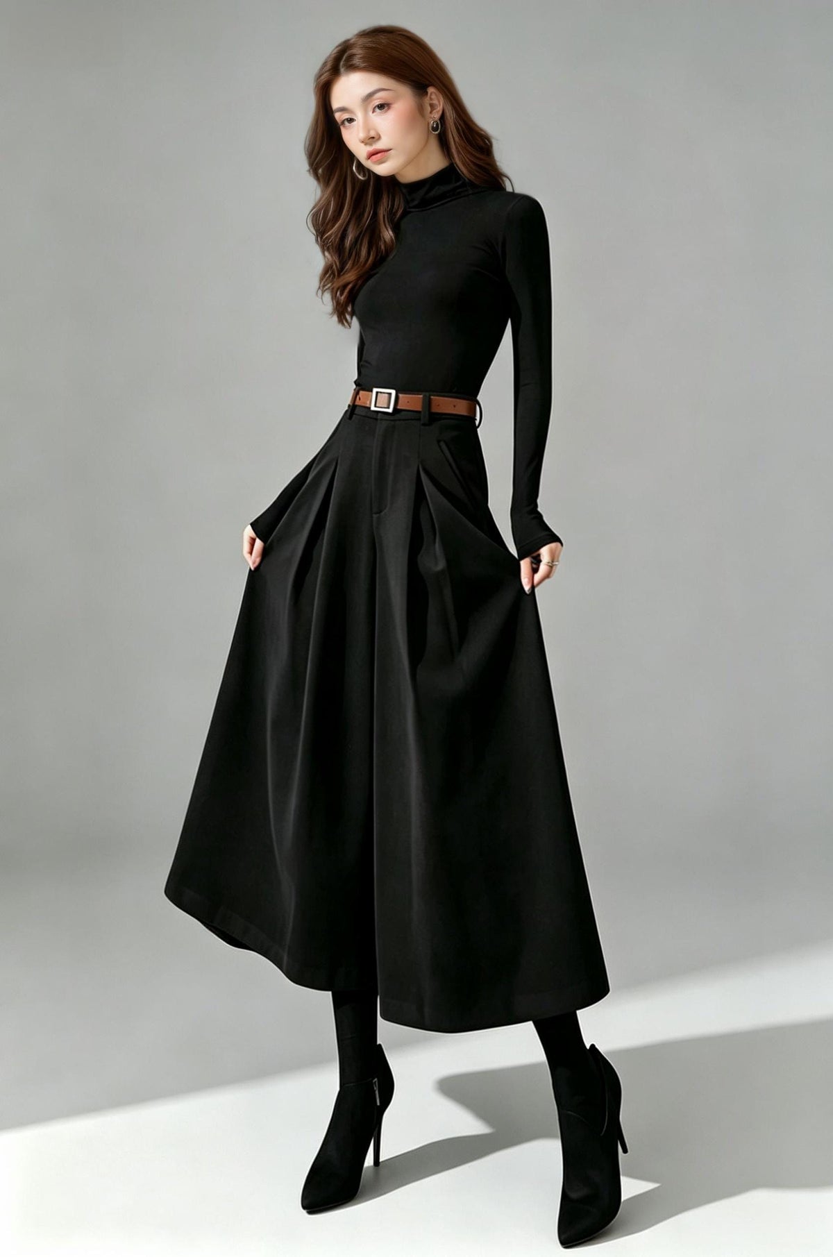 Willa Black Wool Wide-Leg Pants — view 4