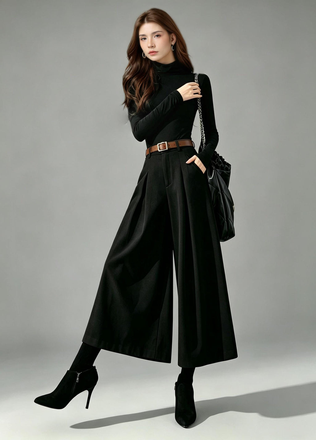 Willa Black Wool Wide-Leg Pants — view 5
