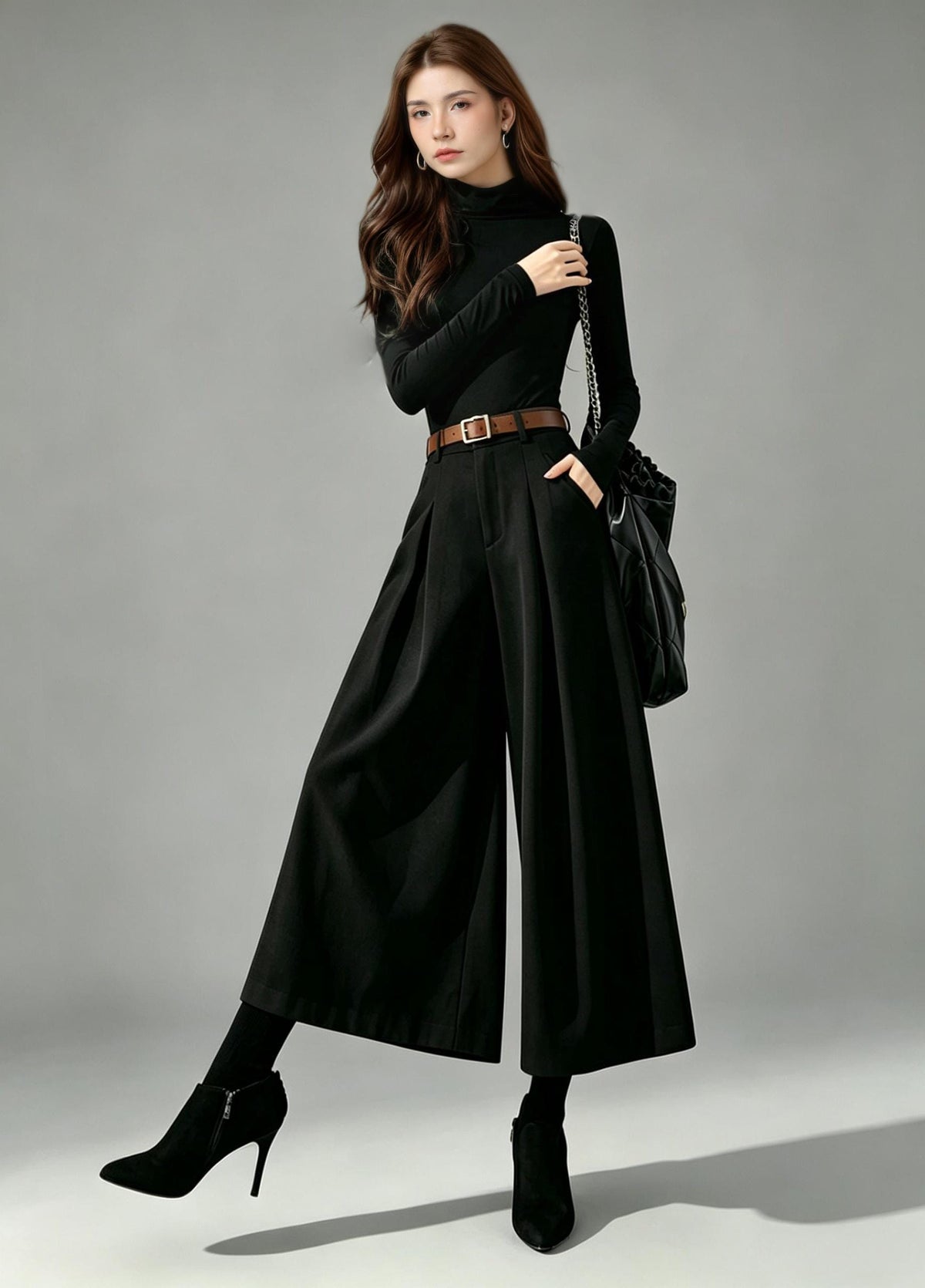 Willa Black Wool Wide-Leg Pants — view 5