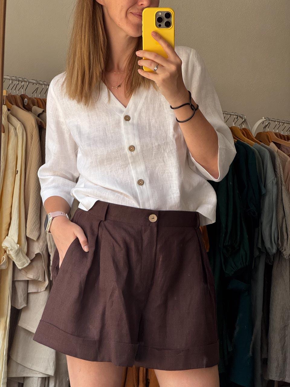 Belle White Linen Button-Down Blouse — view 2