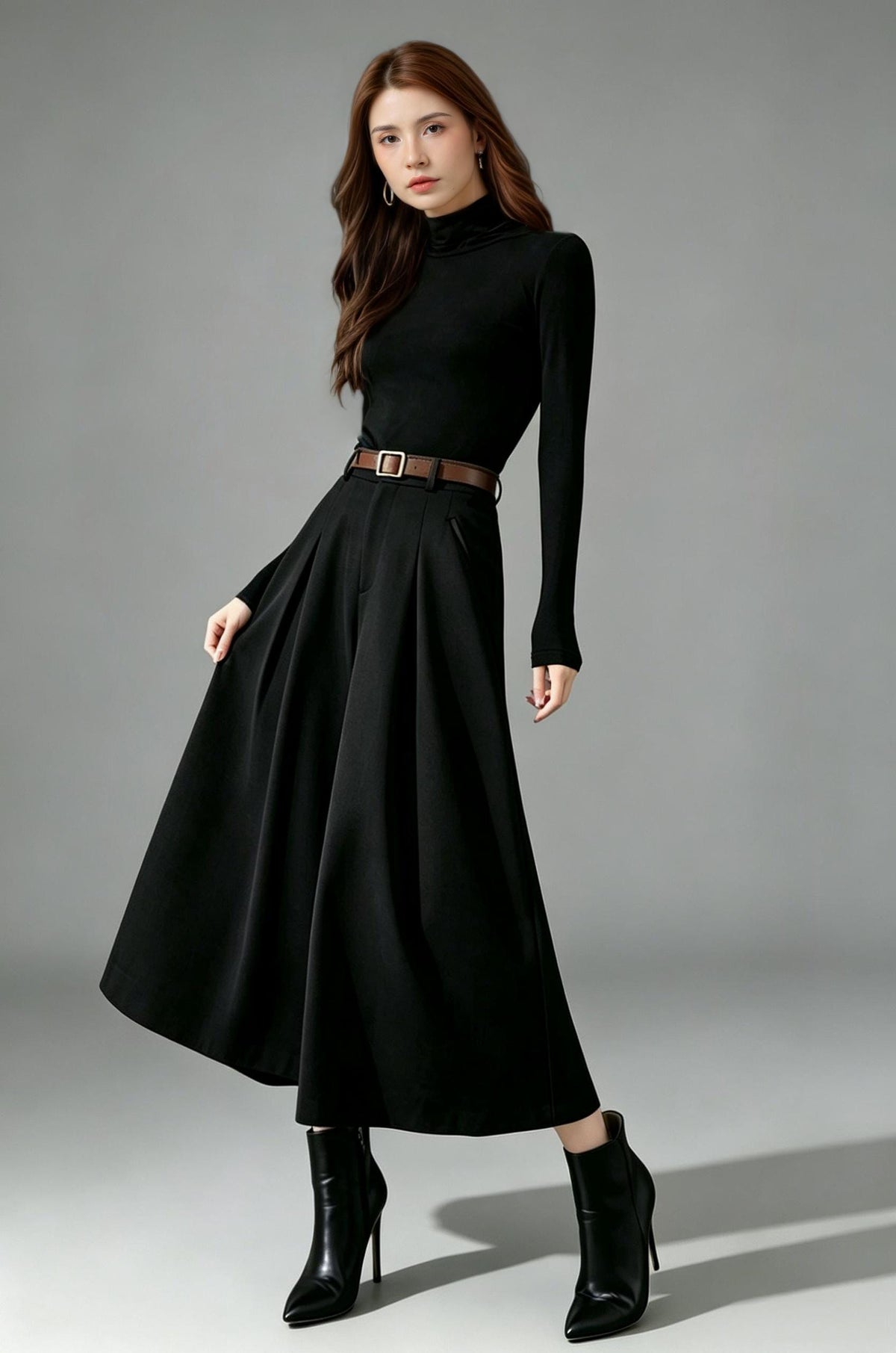Willa Black Wool Wide-Leg Pants — view 2
