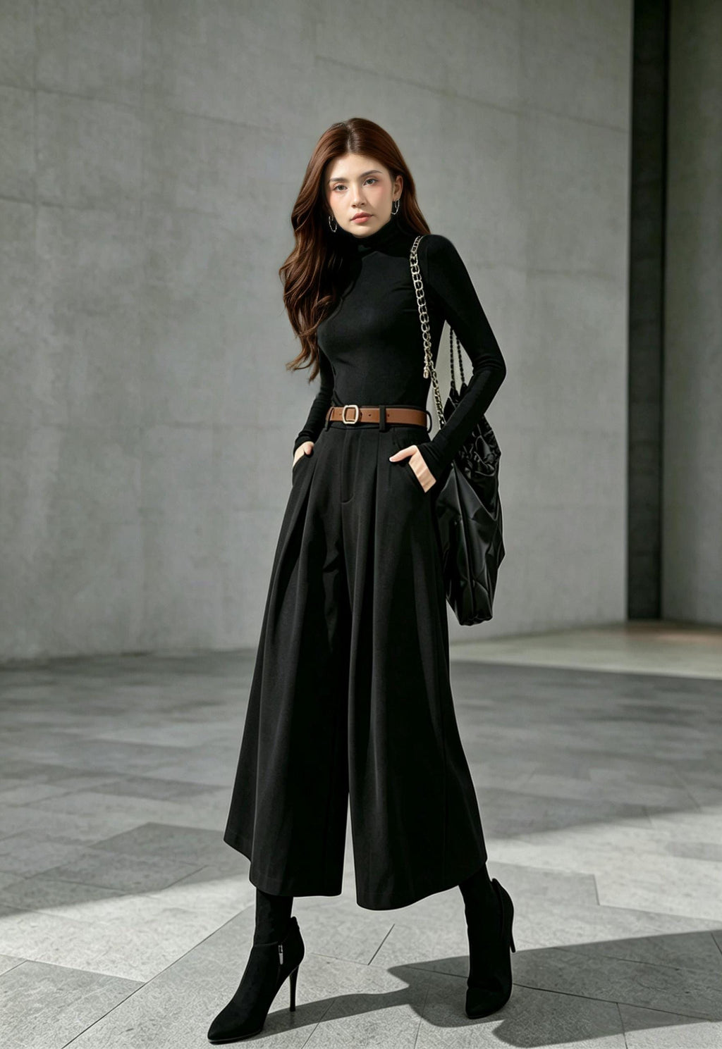 Willa Black Wool Wide-Leg Pants — view 3