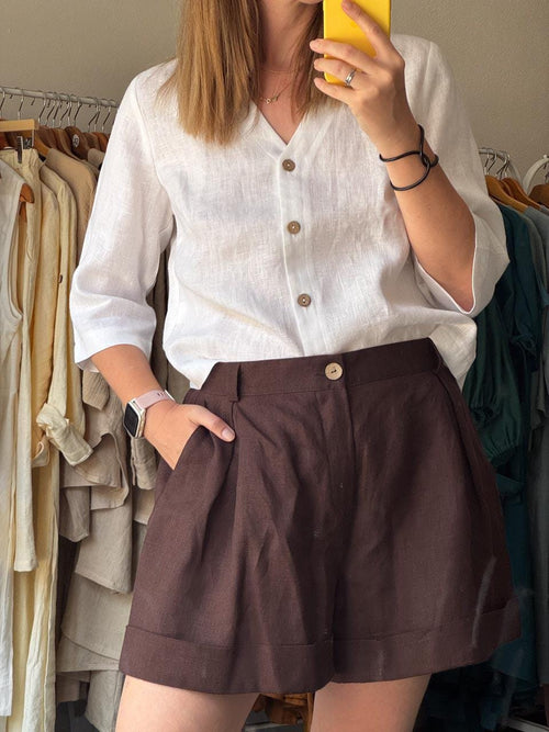 Belle White Linen Button-Down Blouse — Arthur's Sportswear