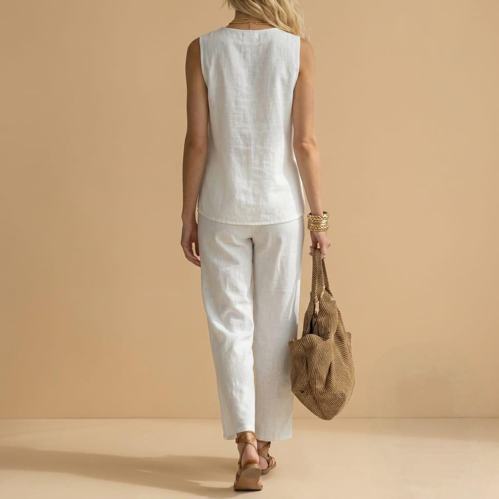 Vida Beige Linen Wide-Leg Two-Piece Set — view 3