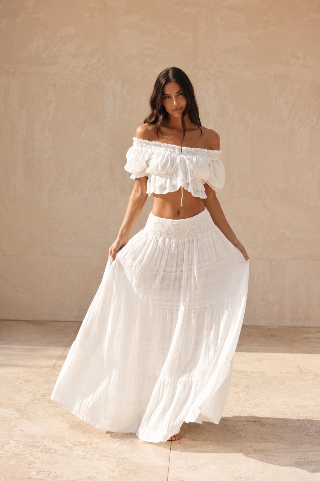 Halle White Ruffle Two-Piece Set — Arthur's Sportswear