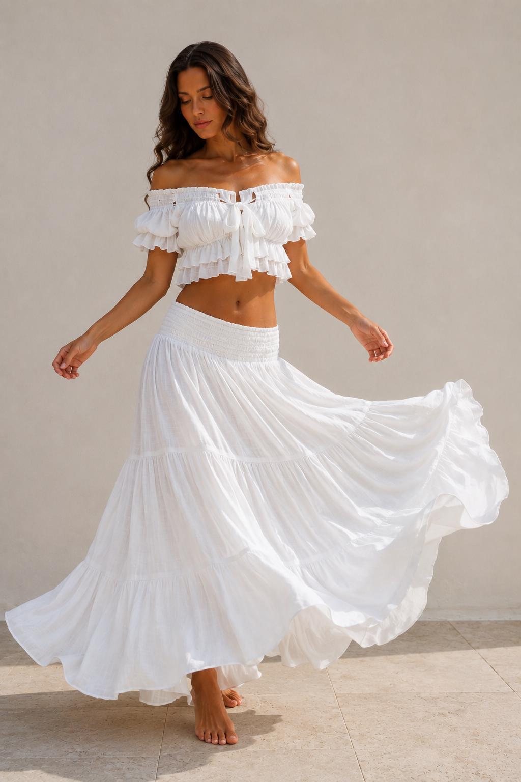 Halle White Ruffle Two-Piece Set — view 6