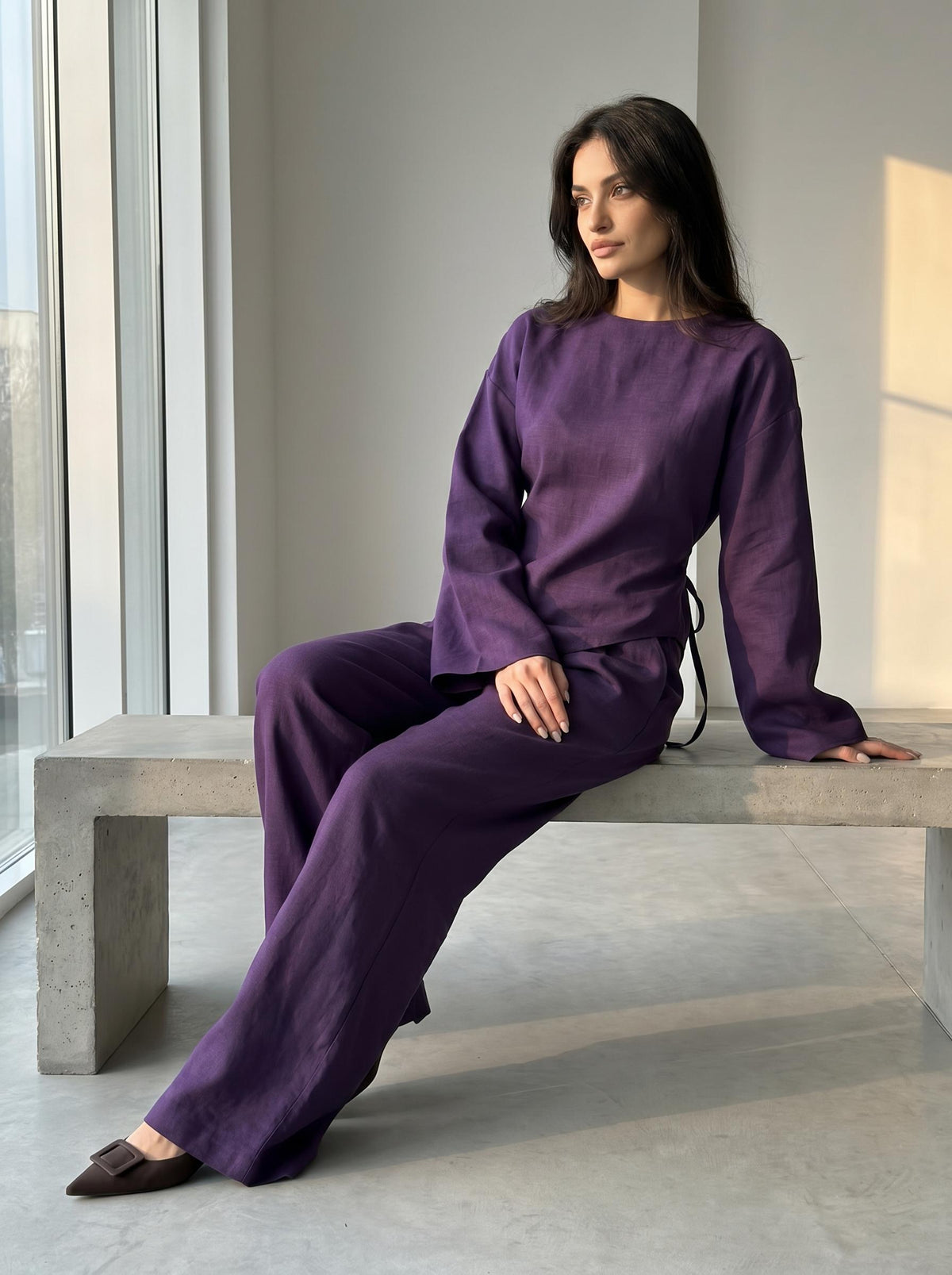 Juno Purple Linen Wide-Leg Two-Piece Set — Arthur's Sportswear