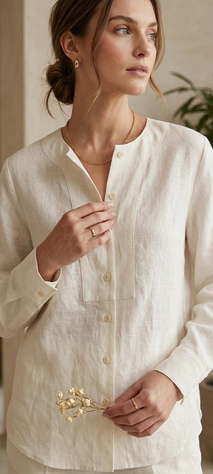 Poppy White Linen Button-Down Top — view 2