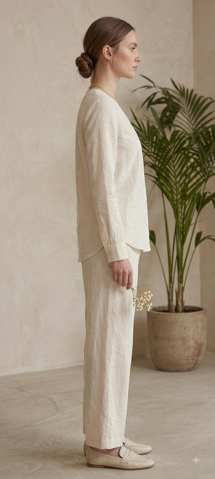Poppy White Linen Button-Down Top — view 3