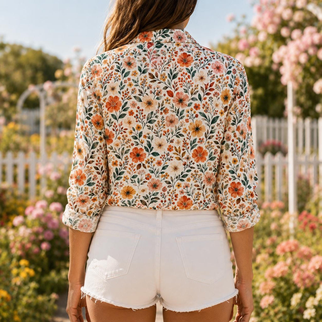 Romy Floral Linen Button-Down Blouse — view 4