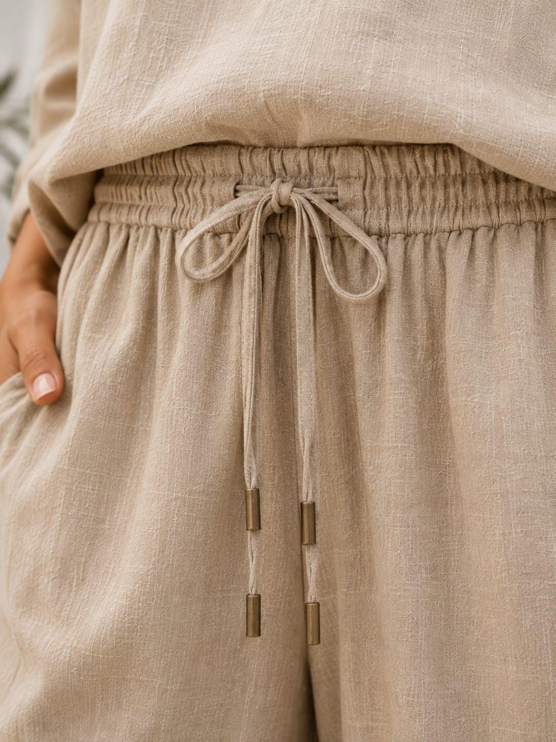 Xena Beige Linen Wide-Leg Two-Piece Set — view 3