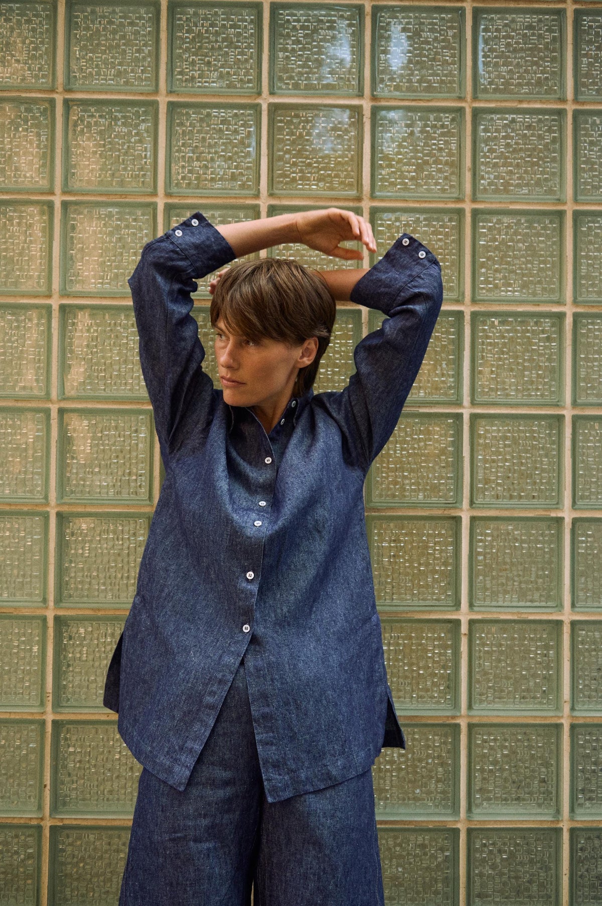 Dora Blue Denim Button-Down Shirt — view 6