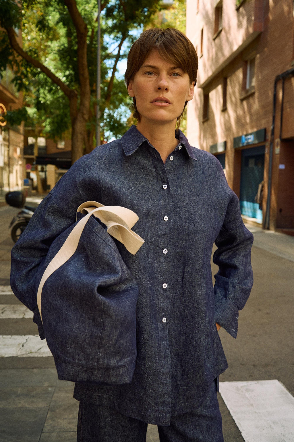 Dora Blue Denim Button-Down Shirt — view 4