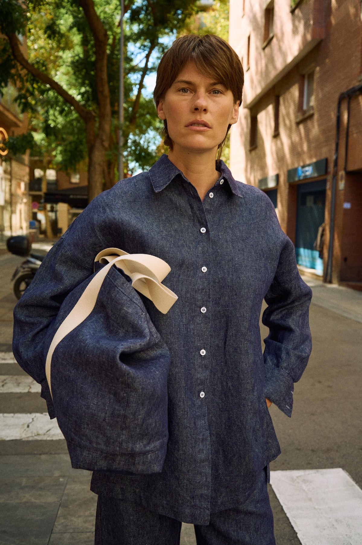 Dora Blue Denim Button-Down Shirt — view 4