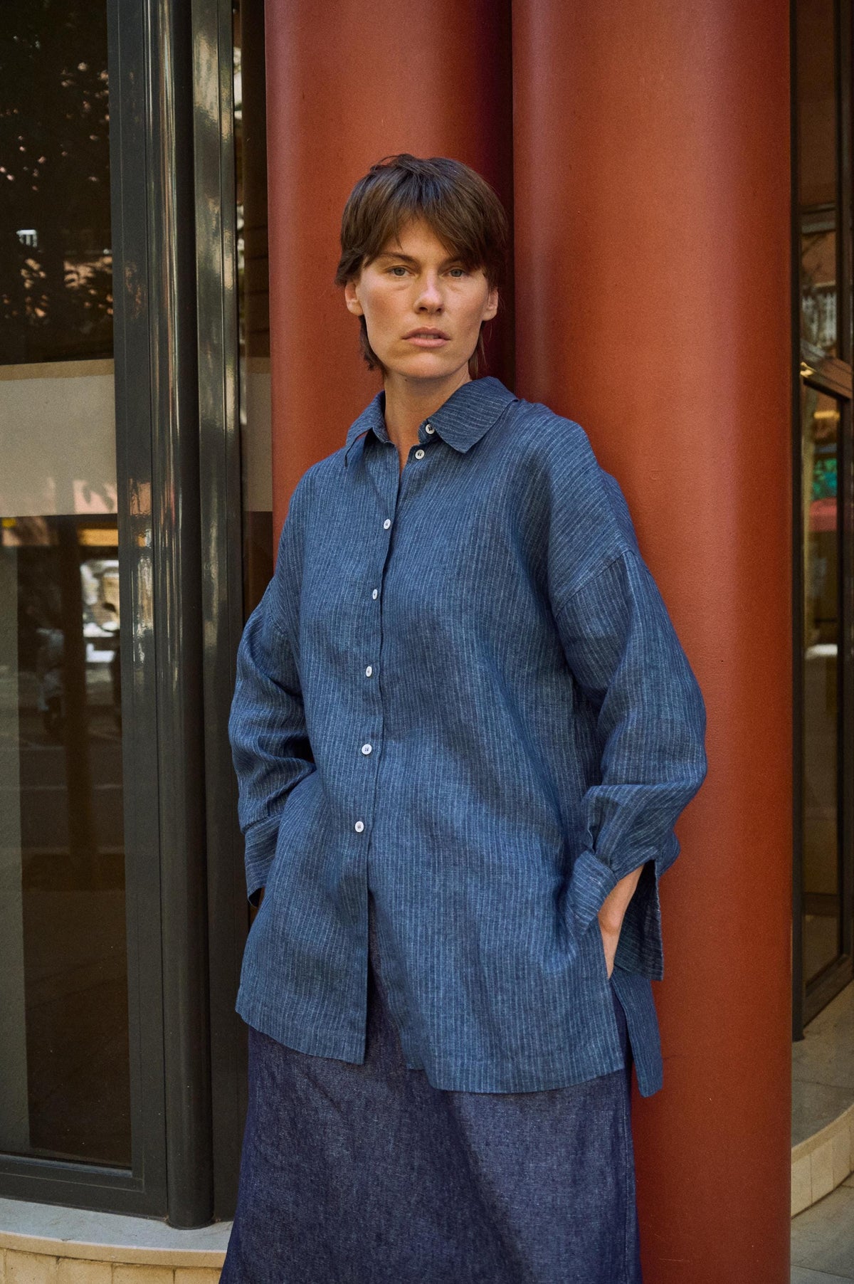Talia Striped Linen Button-Down Shirt — Arthur's Sportswear