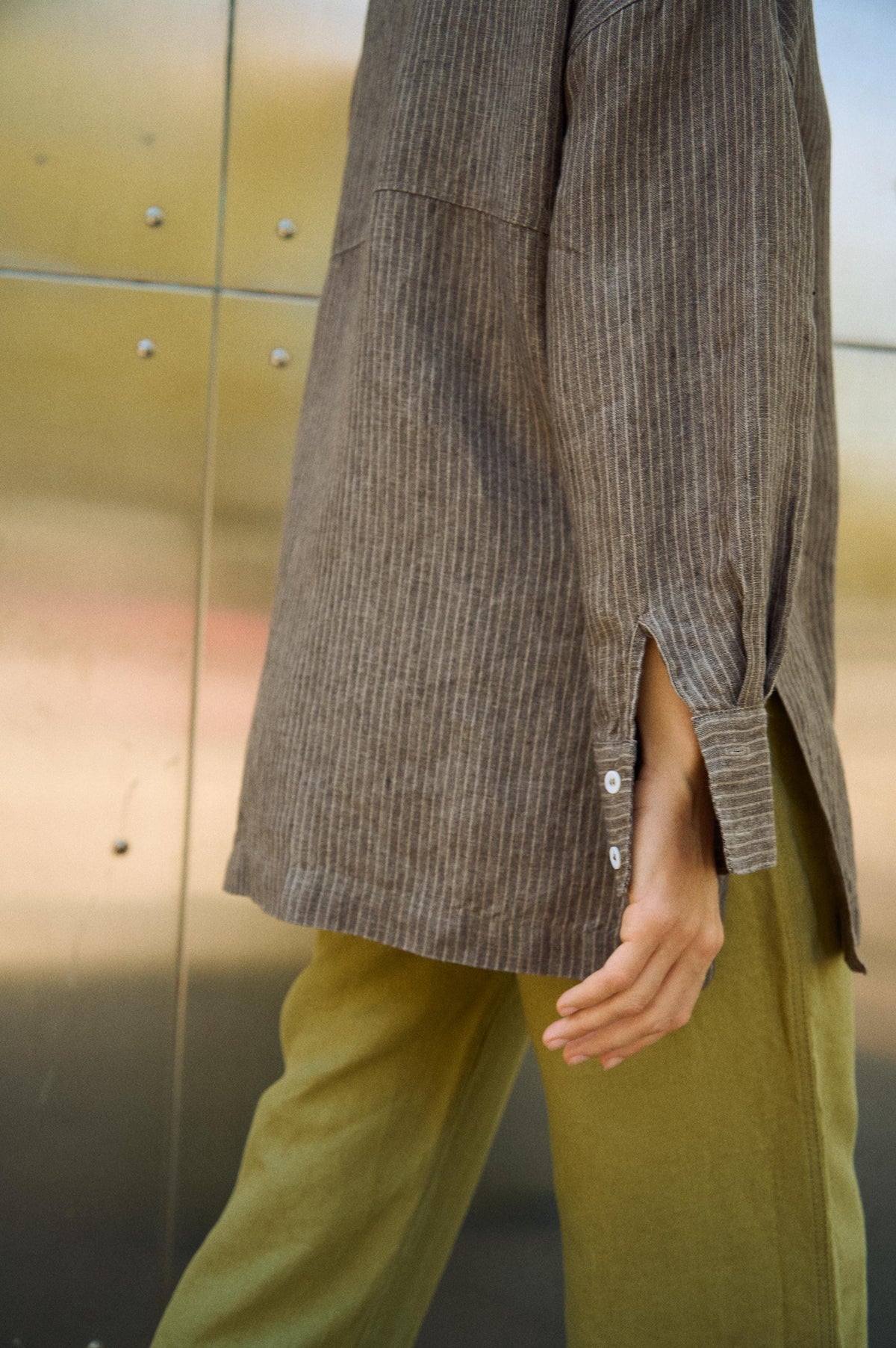 Valen Striped Linen Button-Down Shirt — view 6
