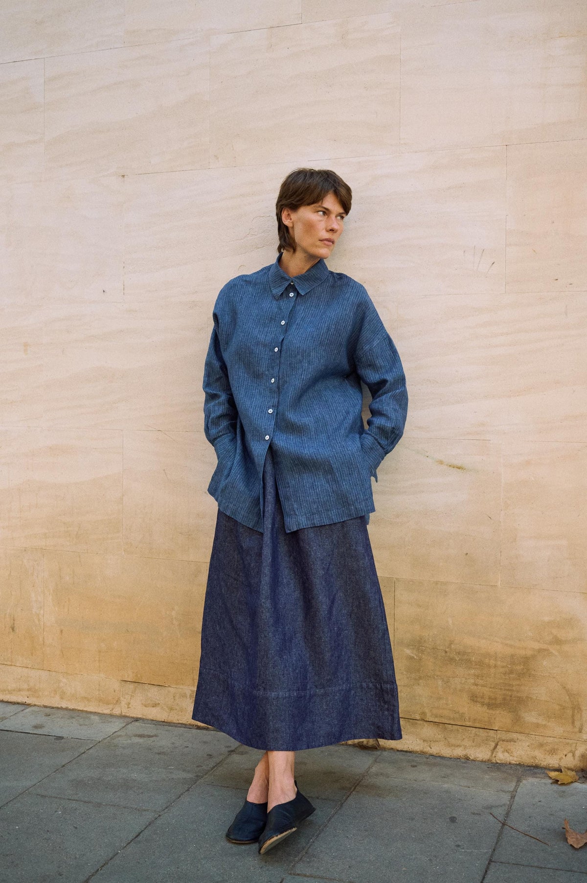 Talia Striped Linen Button-Down Shirt — view 2