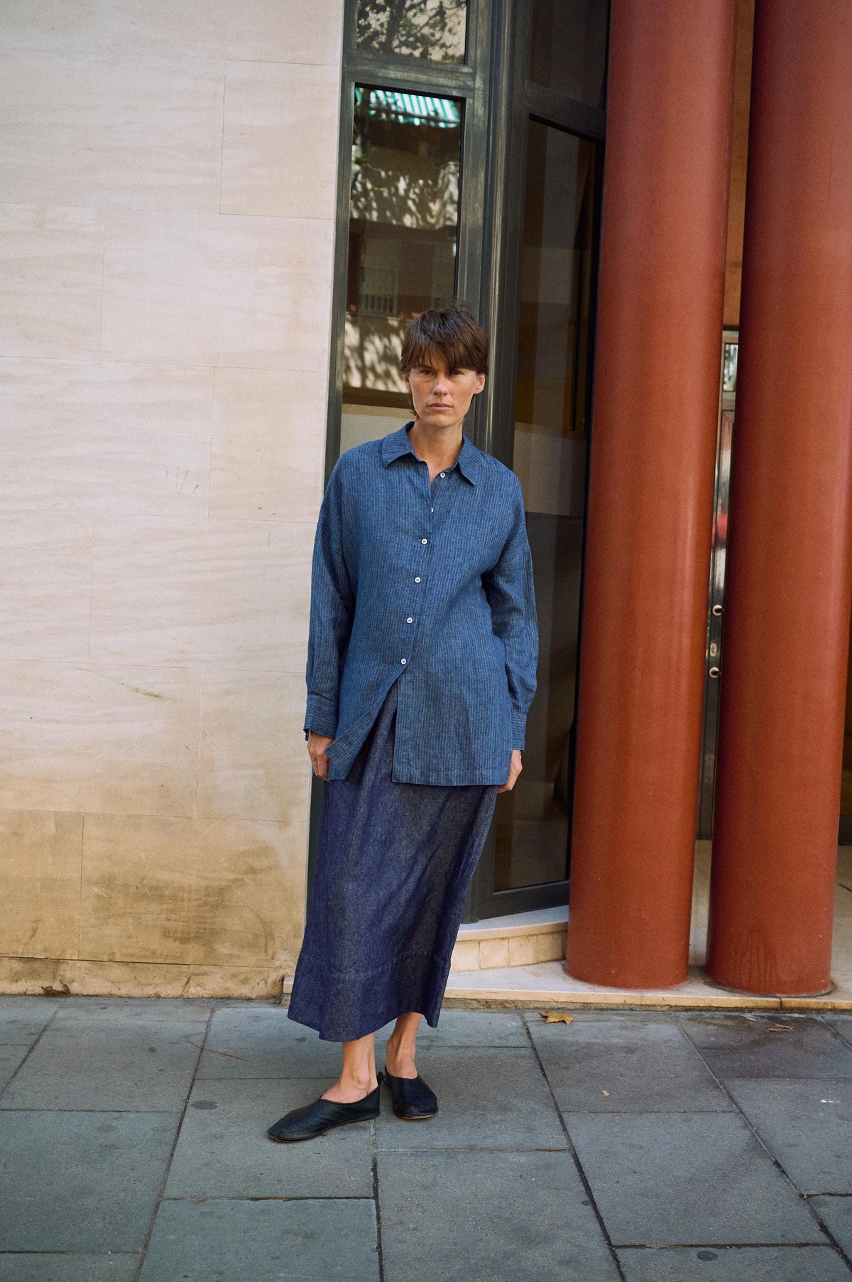 Talia Striped Linen Button-Down Shirt — view 5
