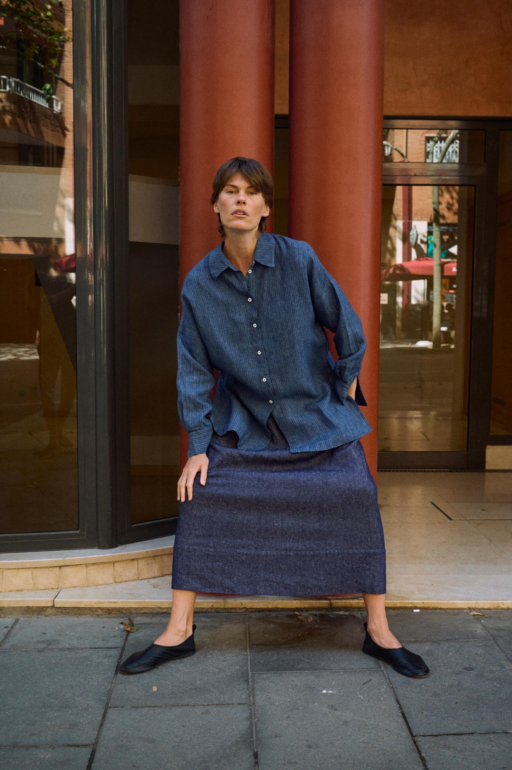 Talia Striped Linen Button-Down Shirt — view 4