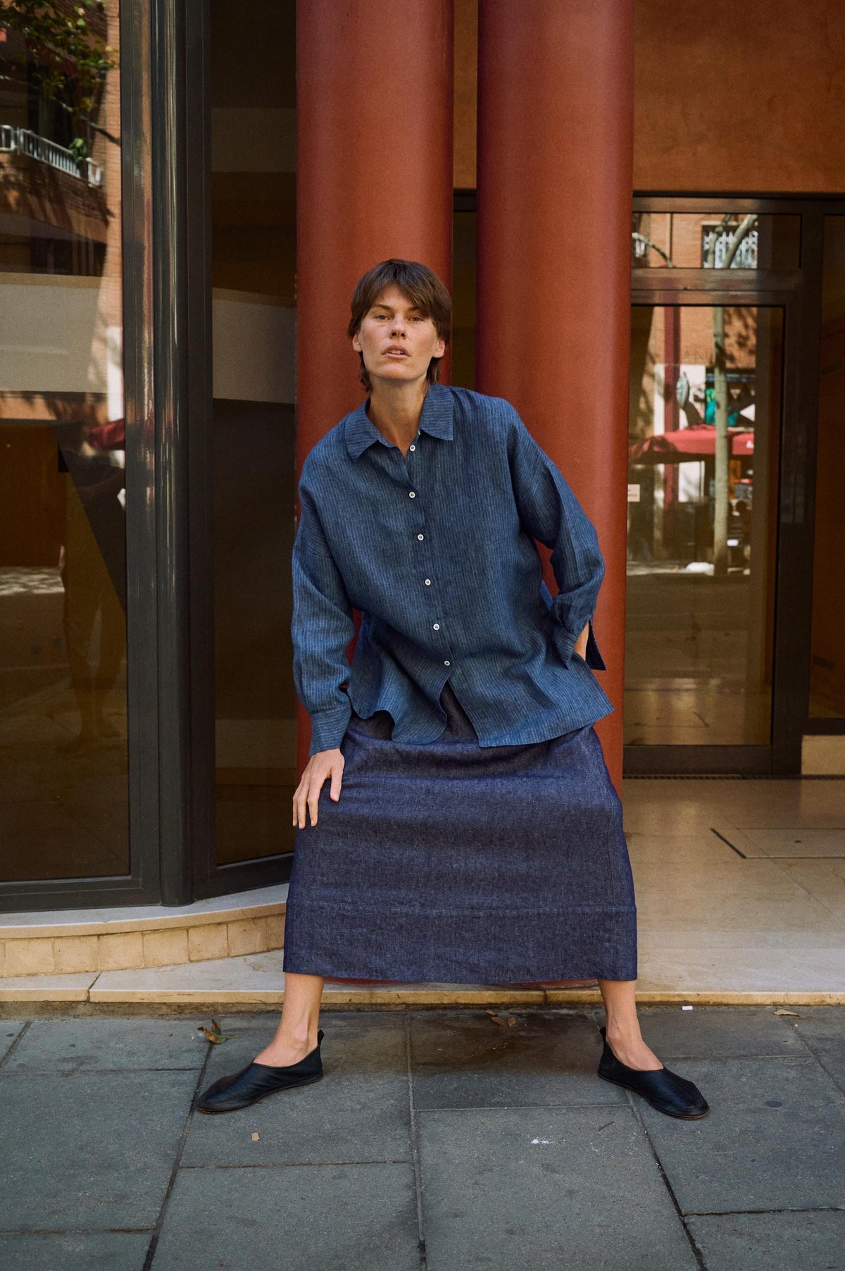 Talia Striped Linen Button-Down Shirt — view 4